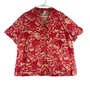 Vintage Jennifer Moore 100% Linen Button Up Women's 2X Plus Resort Floral Print